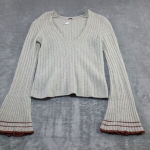 Free People May‎ Morning Pullover Wool Yak Blend Sweater Bell Sleeves Small Boho